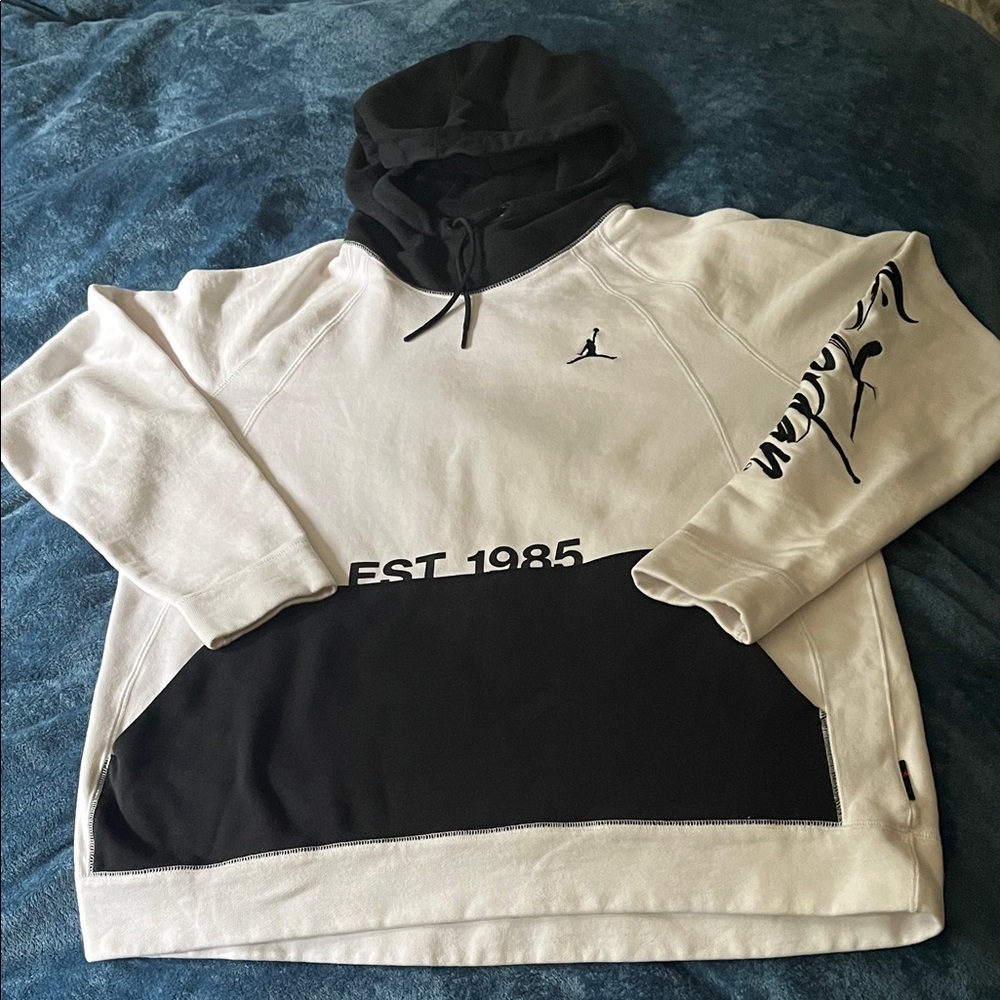 Jordan Black and White Hoodie with EST 1985 Design